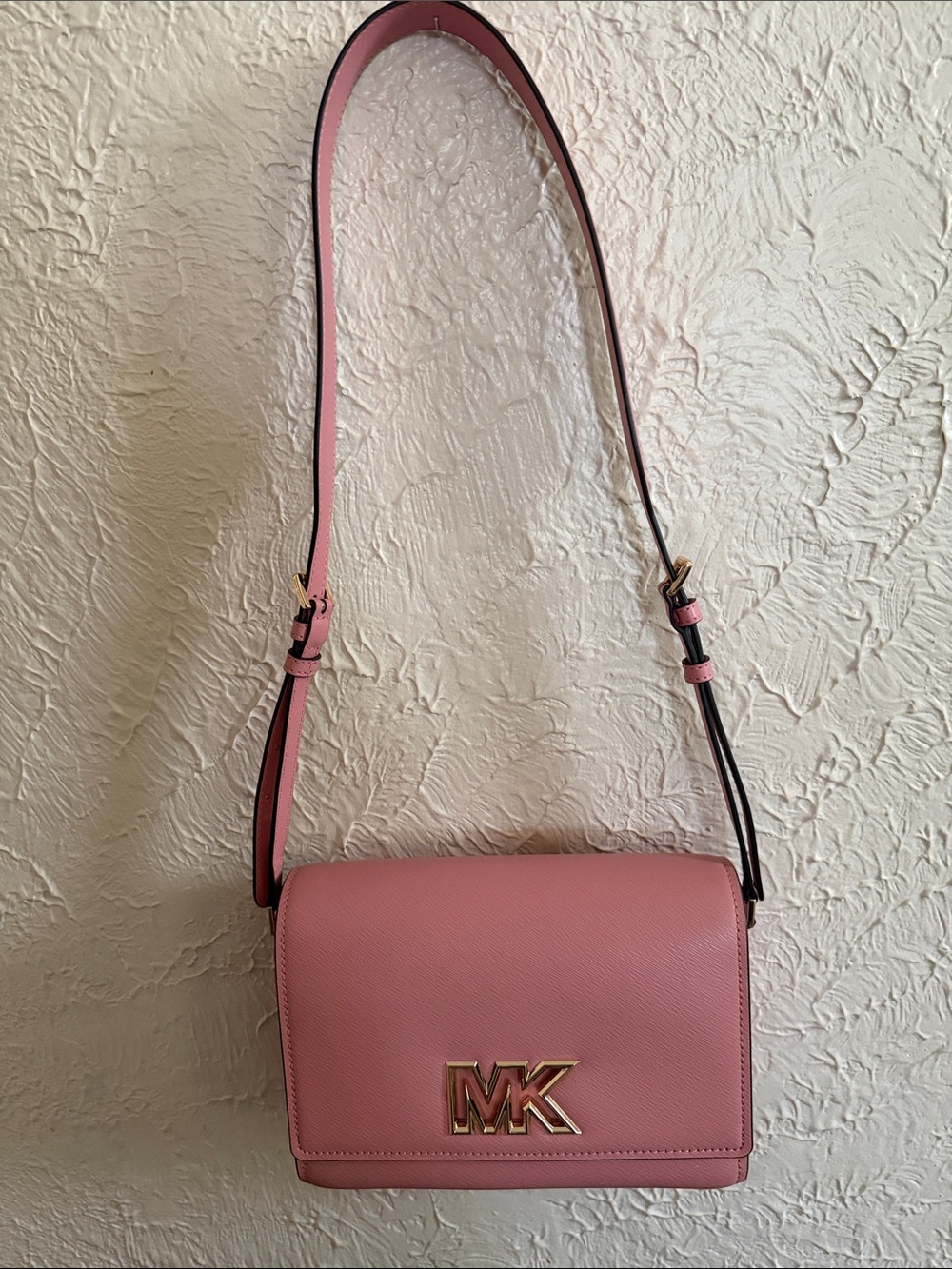 Michael Kors Pink Leather Crossbody with Gold MK Emblem